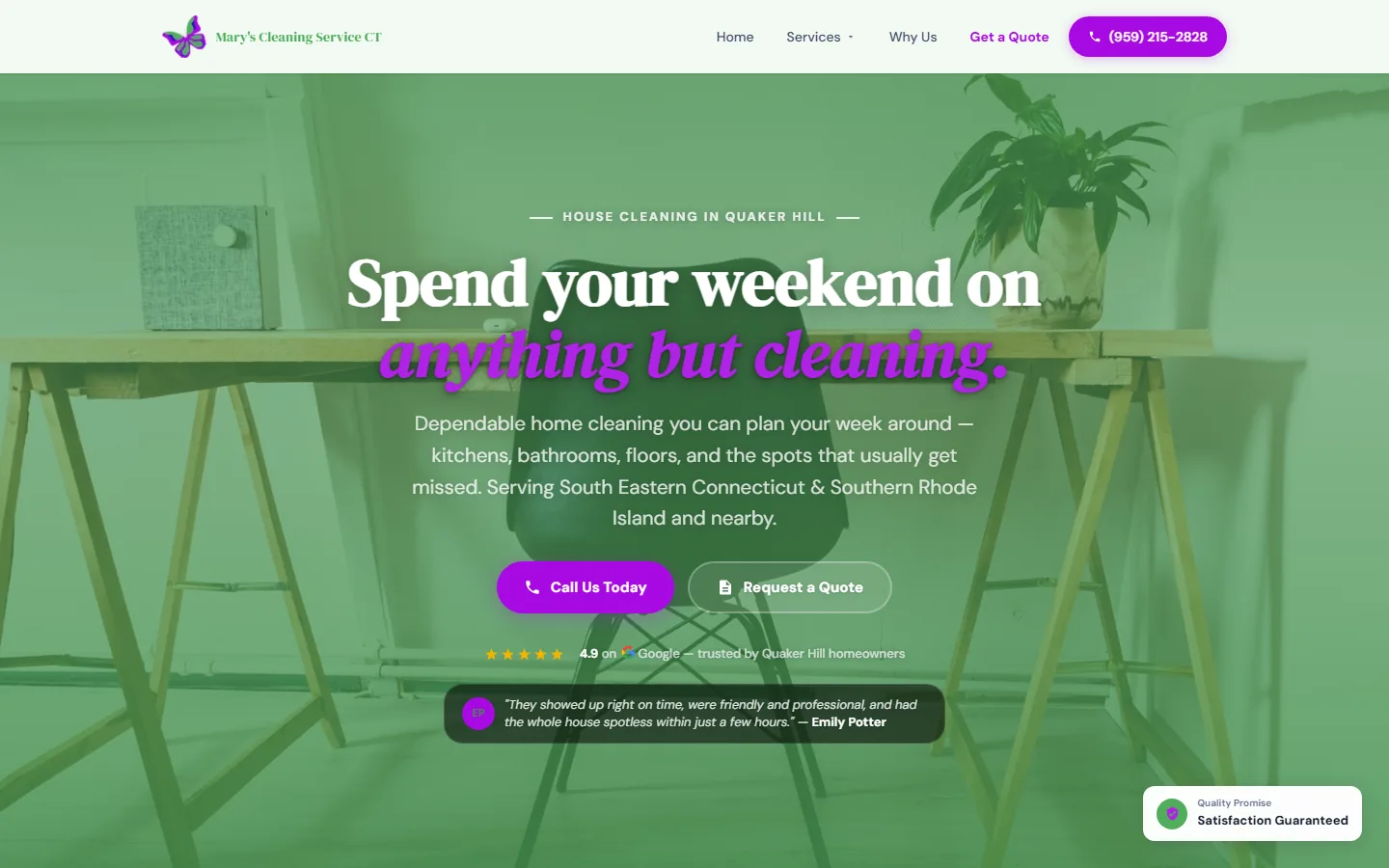 Mary's Cleaning Service CT — the live homepage on desktop.