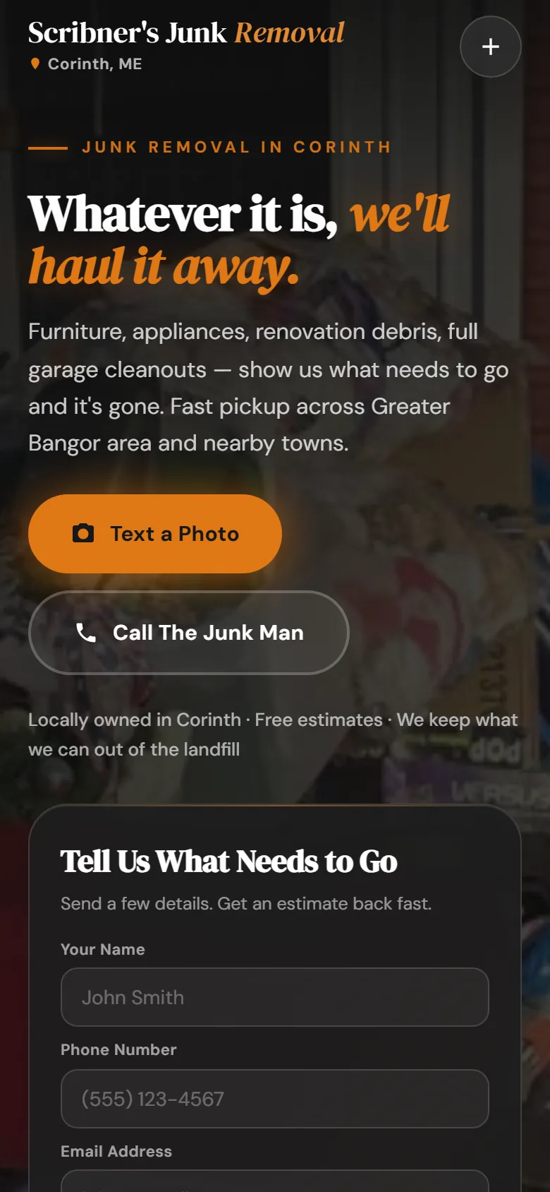 Scribner's Junk Removal — the live site on a phone.